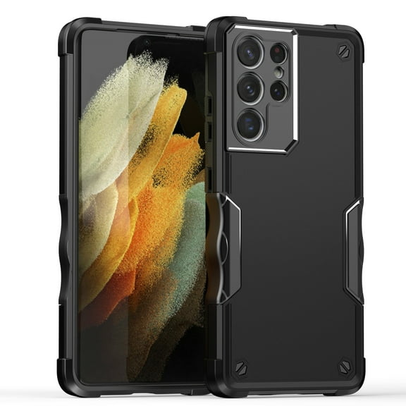Allytech Sturdy Phone Case for Samsung Galaxy S21 Ultra, Heavy Duty Camera Lens Protection Shockproof Non-Slip Shell, Hard Plastic & Soft TPU Bumper Cover for Samsung Galaxy S21 Ultra - Black