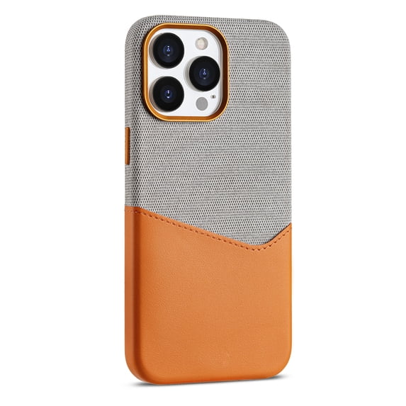 Allytech Stylish Patchwork Color Case for iPhone 13 Pro Max with Card Holder, [Slim & Light] PU Leather Cover Support Wireless Charging, Camera & Screen Protection Shockproof Case - Orange