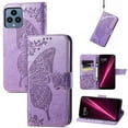 thumbnail image 1 of Allytech T-Mobile REVVL 6 5G Flip Wallet Case, Luxury PU Leather [Butterfly & Flower Embossed] Magnetic Clasp Stand Case Built-in Card Slots & Cash Pocket, Shockproof Wrist Strap Case, Lightpurple, 1 of 7