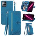 thumbnail image 1 of Allytech T-Mobile REVVL 6 Pro 5G Wallet Case, Embossed Luxury PU Leather Flip Case with Kickstand & Card Cash Slots, Slim Zipper Pocket Detachable Wrist Strap Magnetic Clasp Shockproof Case - Blue, 1 of 8