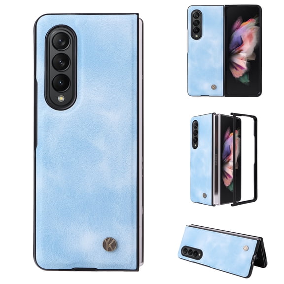 Allytech Thin PU Leather Case for Samsung Galaxy Z Fold 3 5G (2021), Lightweight Front PC Frame Anti-Scratch Foldable Folio Protective Case for Samsung Z Fold 3 (7.6 inch), Lightblue