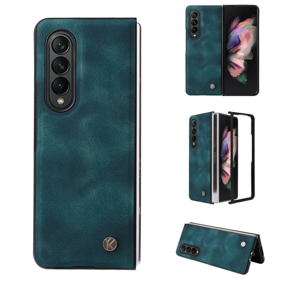 Allytech Thin PU Leather Case for Samsung Galaxy Z Fold 3 5G (2021), Lightweight Front PC Frame Anti-Scratch Foldable Folio Protective Case for Samsung Z Fold 3 (7.6 inch), Blue