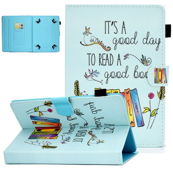 Allytech Universal 10" Tablet Case, AMOTIE Wallet Stand Cover w/ Credit Card Slots for iPad 9.7 2018 2017/ iPad Air 1 2/ Galaxy Tab A 10.1 S4 10.5/ Tab E 9.6/ Fire HD 10/ Google and More 9.5,Books