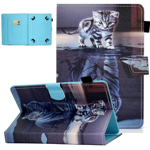 Allytech Universal 10" Tablet Case, AMOTIE Wallet Stand Cover w/ Credit Card Slots for iPad 9.7/ iPad Air 1 2/ Galaxy Tab A 10.1 S4 10.5/ Tab E 9.6/ Fire HD 10/ Google and More 9.5,Tiger Elephant