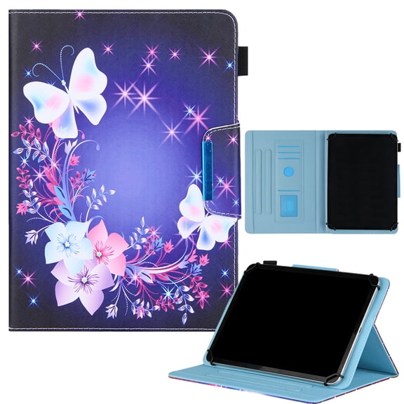 Allytech Universal 7" Tablet Case, Slim Lightweight Multi Angle Stand Folio Cover with Pencil Holder for Onn 7", RCA Voyager, Fire 7/Oasis, Lenovo, Google and More 6.5-7.5" Tablet,Butterfly Flower