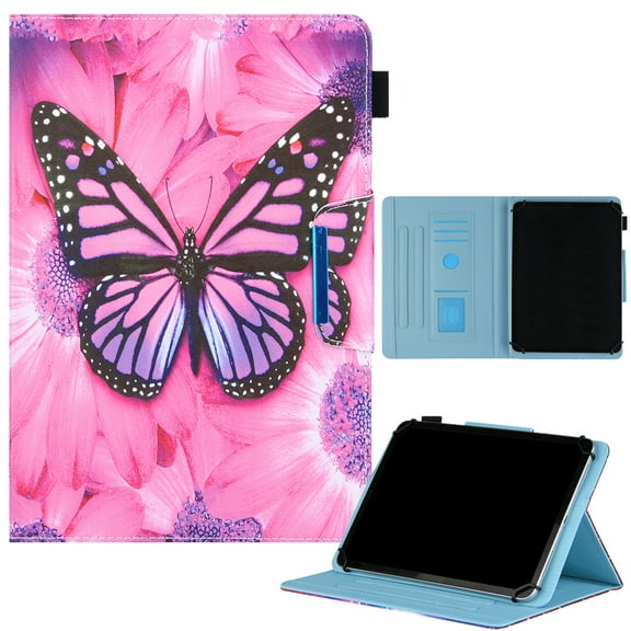 Allytech Universal 7" Tablet Case, Ultra Slim Lightweight Multi Angle Stand Folio Cover with Pencil Holder for Onn 7", RCA Voyager, Fire 7/Oasis, Lenovo, Google and More 6.5-7.5" Tablet,Big Butterfly