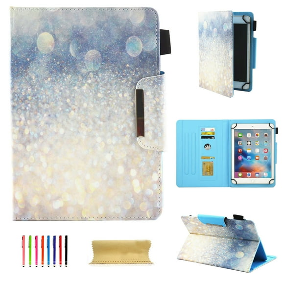 Allytech Universal Case for 7-8 Inch Tablet, PU Leather Smart Book Style Stand Protective Case with Card Slots Magnetic Closure Protector for All 7-8 Inch Tablet, Sparkling Sand