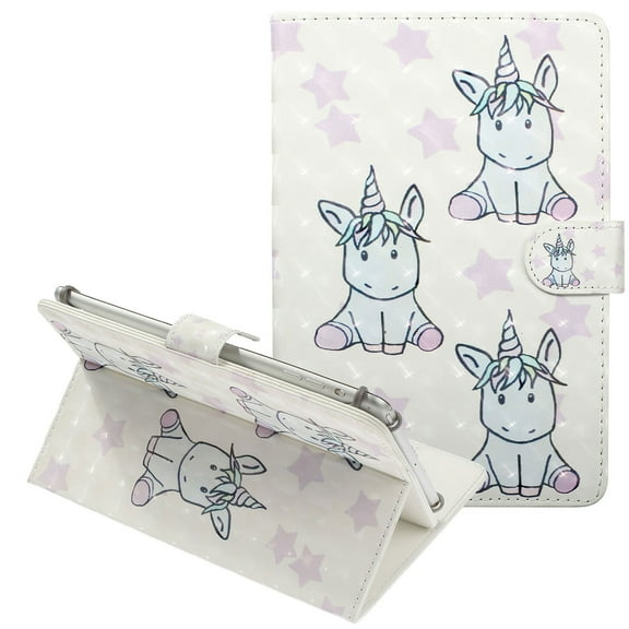 Allytech Universal Case for 7-8 inch Tablet, PU Leather Folio Wallet with Kickstand Stylus Holder Card Slots Magnetic Cover for All 7.5"-8.5" iPad, Mini, Galaxy Tab,Android iOS Tablet, Cute Unicorn