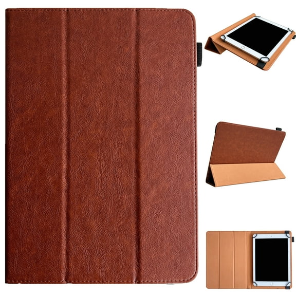 Allytech Universal Case for 7 inch Tablet, PU Leather Trifold Stand Case with Pencil Holder for Galaxy Tab E 7.0/Tab A 7.0/Tab 3 Lite 7.0/Fire 7.0 2019 2017 2015/Nexus 7/LG G Pad, Brown
