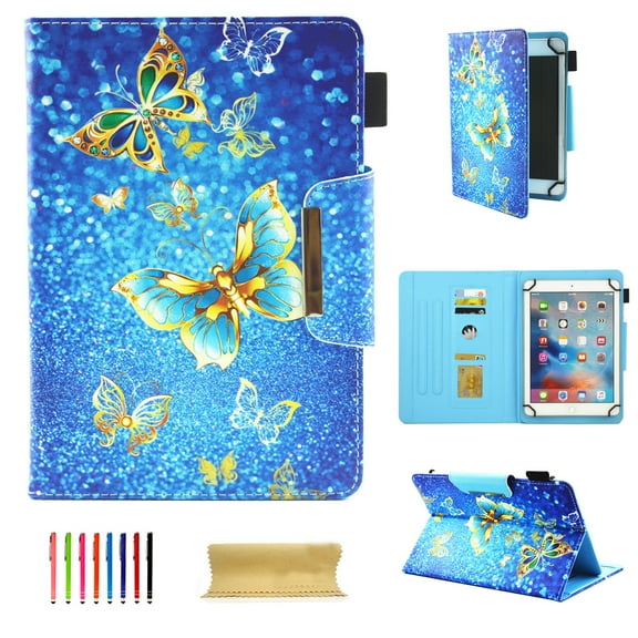 Allytech Universal Case for 9-10.1 Inch Tablet, PU Leather Smart Book Style Stand Protective Case with Card Slots Magnetic Closure Protector for All 9-10.1 Inch Tablet, Blue Butterfly