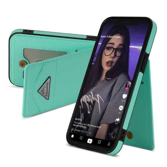 Allytech Upgraded Wallet Back Case Cover for Apple iPhone 8 Plus/ 7 Plus, Vintage Leather TPU Slim Case for Girls Women Men Shockproof Bumper Cards Slots - Mint