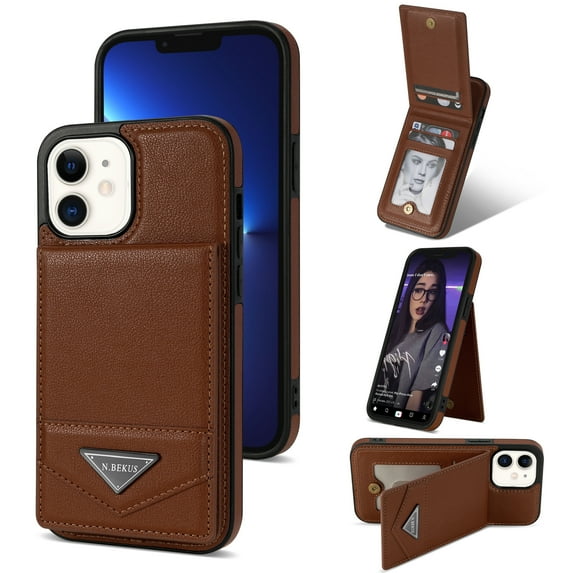 Allytech Vintage Wallet Back Case for Apple iPhone 11, PU Leather Slim Fit Shell Cards Holder Stand Shockproof Bumper Phone Case Cover for Apple iPhone 11 - Brown