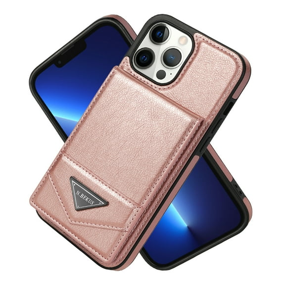 Allytech Vintage Wallet Back Case for Apple iPhone 13, PU Leather Slim Fit Shell Cards Holder Stand Shockproof Bumper Phone Case Cover for Apple iPhone 13 - Pink