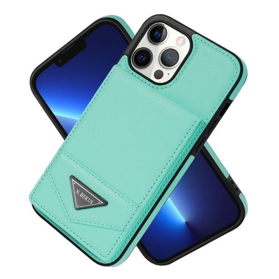 Allytech Vintage Wallet Back Case for Apple iPhone 13 Pro, PU Leather Slim Fit Shell Cards Holder Stand Shockproof Bumper Phone Case Cover for Apple iPhone 13 Pro - Mint