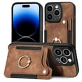 thumbnail image 1 of Allytech Wallet Cards Holder Case for Apple iPhone 16 Pro with Ring Holder, Premium PU Leather Retro Hand Wrist Stand Shockproof Compatible with Car Mount - Brown, 1 of 16