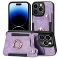 thumbnail image 1 of Allytech Wallet Cards Holder Case for Apple iPhone 16 Pro with Ring Holder, Premium PU Leather Retro Hand Wrist Stand Shockproof Compatible with Car Mount - Purple, 1 of 16