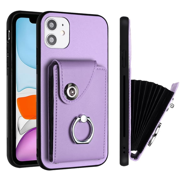 Allytech Wallet Case for Apple iPhone 12 with Ring Holder Stand, Vintage Premium PU Leather 8 Cards Slots Shockproof Bumper Anti-Scratch Magnetic Closure Case Cover for iPhone 12,Purple