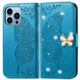 thumbnail image 1 of Allytech Wallet Case for Apple iPhone 13 Pro Max, Bling Sparkle Butterfly Design PU Leather Folio Flip Stand Shockproof Cards Slots Hand Wrist Cover Shell for Apple iPhone 13 Pro Max 6.7" -Blue, 1 of 6
