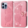 thumbnail image 1 of Allytech Wallet Case for Apple iPhone 13 Pro Max, Bling Sparkle Butterfly Design PU Leather Folio Flip Stand Shockproof Cards Slots Hand Wrist Cover Shell for Apple iPhone 13 Pro Max 6.7" -Pink, 1 of 6