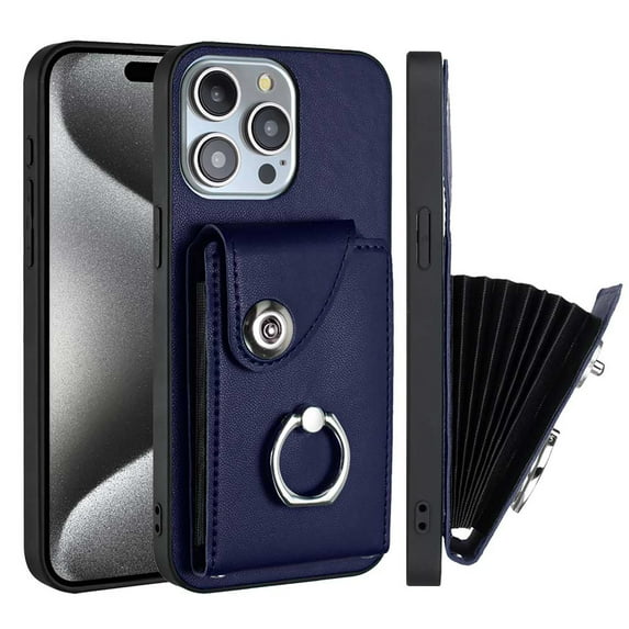 Allytech Wallet Case for Apple iPhone 13 Pro with Ring Holder Stand, Vintage Premium PU Leather 8 Cards Slots Shockproof Bumper Anti-Scratch Magnetic Closure Case Cover for iPhone 13 Pro,Blue