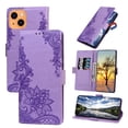 thumbnail image 1 of Allytech Wallet Case For Apple iPhone 14 6.1 inch 2022,Luxury PU Embossed Pattern Magnetic Flip Card Slots Kickstand Shockproof Protective Cover with Wrist Strap.For iPhone 14,Purple, 1 of 9
