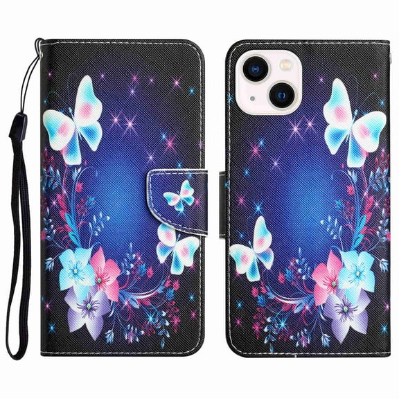 Allytech Wallet Case for Apple iPhone 14 Pro Max, Shockproof for Women Premium PU Leather Flip Cover with Lanyard Card Holder Stand Protective Phone Case, Butterfly