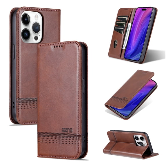 Allytech Wallet Case for Apple iPhone 15 Pro, iPhone 15 Pro Cover, Vintage PU Leather Business Type Cards Holder Stand Shockproof Protective Phone Case Cover for Apple iPhone 15 Pro -Brown