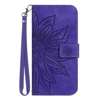 Allytech Wallet Case for Apple iPhone 17 Air, Folio Embossed Floral PU Leather Kickstand Hand Strap Magnetic Snap Protective Case for iPhone 17 Air, Darkpurple