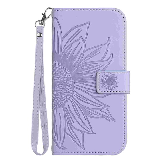 Allytech Wallet Case for Apple iPhone 17 Pro, Folio Embossed Floral PU Leather Kickstand Hand Strap Magnetic Snap Protective Case for iPhone 17 Pro, Lightpurple
