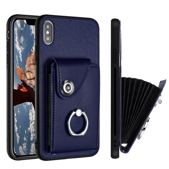 Allytech Wallet Case for Apple iPhone XS Max with Ring Holder Stand, Vintage Premium PU Leather 8 Cards Slots Shockproof Bumper Anti-Scratch Magnetic Closure Case Cover for iPhone XS Max,Blue