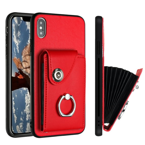 Allytech Wallet Case for Apple iPhone XS/X with Ring Holder Stand, Vintage Premium PU Leather 8 Cards Slots Shockproof Bumper Anti-Scratch Magnetic Closure Case Cover for iPhone XS/X,Red
