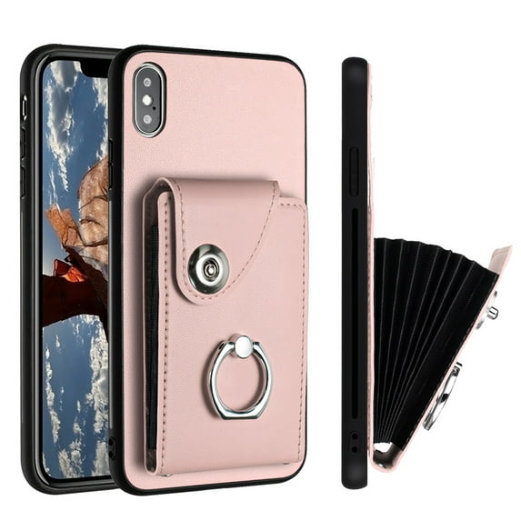 Allytech Wallet Case for Apple iPhone XS/X with Ring Holder Stand, Vintage Premium PU Leather 8 Cards Slots Shockproof Bumper Anti-Scratch Magnetic Closure Case Cover for iPhone XS/X,Pink