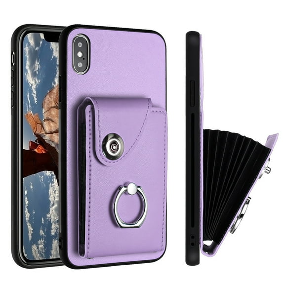 Allytech Wallet Case for Apple iPhone XS/X with Ring Holder Stand, Vintage Premium PU Leather 8 Cards Slots Shockproof Bumper Anti-Scratch Magnetic Closure Case Cover for iPhone XS/X,Purple