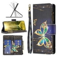 thumbnail image 1 of Allytech Wallet Case Compatible with iPhone 14 (6.1 inch) 2022, 9 Card Holder & Zipper Pocket PU Leather Anti-Shock Kickstand Case with Hand Strap for iPhone 14 5G, Big Gold Butterfly, 1 of 7