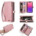 thumbnail image 1 of Allytech Wallet Case Compatible with iPhone 14 Plus (6.7 inch 2022), Magnetic Closure Detachable PU Leather Flip Folio Stand Zipper Purse Hand Strap Case for iPhone 14 Plus 5G, Pink, 1 of 8