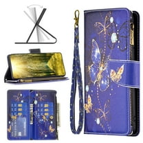 Allytech Wallet Case Compatible with iPhone 14 Pro (6.1 inch) 2022, 9 Card Holder & Zipper Pocket PU Leather Anti-Shock Kickstand Case with Hand Strap for iPhone 14 Pro 5G, Purple Butterfly