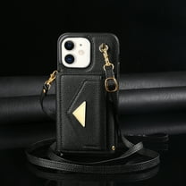 Allytech Wallet Case Cover for Apple iPhone 11 6.1", Premium PU Leather Multiple Cards Slots Large Space Wallet Case with Crossbody Shoulder Strap for Girls Women - Black