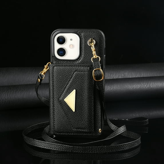 Allytech Wallet Case Cover for Apple iPhone 11 6.1", Premium PU Leather Multiple Cards Slots Large Space Wallet Case with Crossbody Shoulder Strap for Girls Women - Black