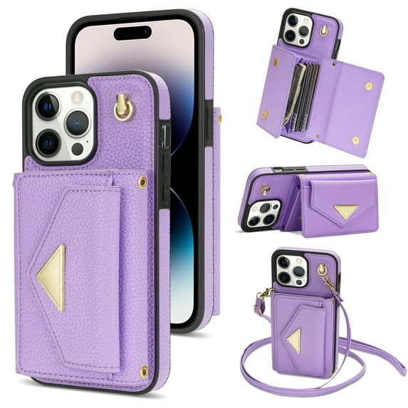 Allytech Wallet Case Cover for Apple iPhone 11 Pro Max 6.7", Premium PU Leather Multiple Cards Slots Large Space Wallet Case with Crossbody Shoulder Strap for Girls Women - Purple