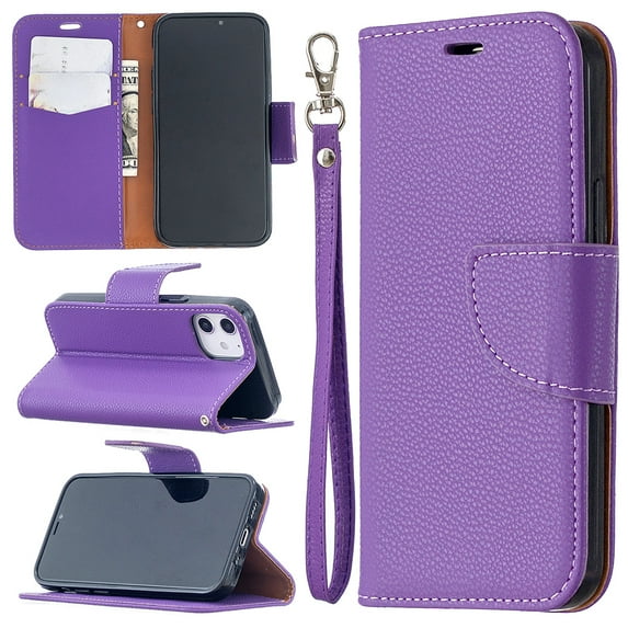 Allytech Wallet Case Cover for Apple iPhone 12 Mini 5.4-inch, Premium PU Leather Folio Flip Kickstand Credit Cards Holoder Hand Wrist Strap TPU Back Cover for Apple iPhone 12 mini, Violet