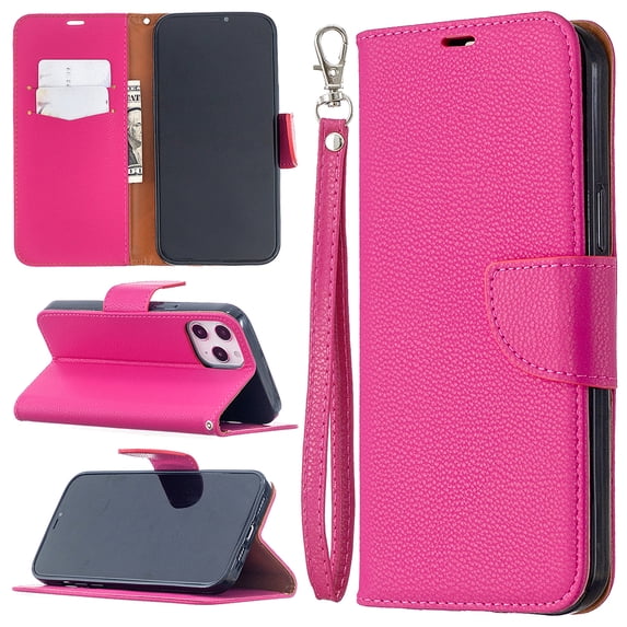 Allytech Wallet Case Cover for Apple iPhone 12 Pro Max 6.7-inch, Premium PU Leather Folio Flip Kickstand Credit Cards Holoder Hand Wrist Strap TPU Back Cover for Apple iPhone 12 Pro Max,Red