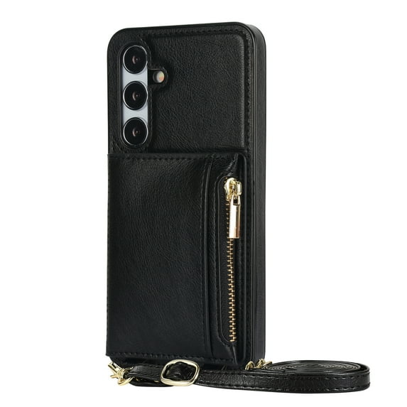 Allytech Wallet Case Cover for Samsung Galaxy S23, Luxury PU Leather with Detachable Crossbody Strap Stand Zipper Pocket Cards Holder Shockproof Phone Case for Galaxy S23, Black