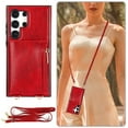 thumbnail image 1 of Allytech Wallet Case Cover for Samsung Galaxy S24 Ultra, Luxury PU Leather with Detachable Crossbody Strap Stand Zipper Pocket Cards Holder Shockproof Phone Case for Galaxy S24 Ultra, Red, 1 of 7