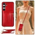 thumbnail image 1 of Allytech Wallet Case Cover for Samsung Galaxy S25, Luxury PU Leather with Detachable Crossbody Strap Stand Zipper Pocket Cards Holder Shockproof Phone Case for Galaxy S25, Red, 1 of 7
