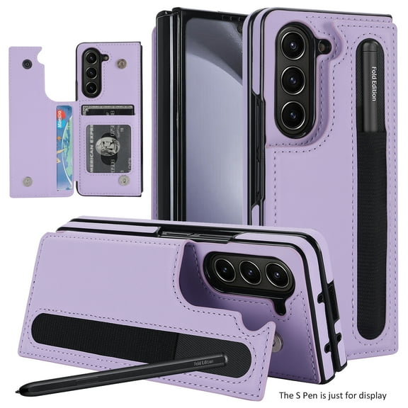 Allytech Wallet Case Cover for Samsung Galaxy Z Fold5, Premium PU Leather Cards Holder Business Type S Pen Holder Stand Bumper Shockproof Phone Case for Galaxy Z Fold5 - Purple