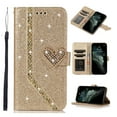 thumbnail image 1 of Allytech Wallet Case Fits for iPhone 13 (6.1 inch, 2021 Release), Glitter Rhinestone Flip Kickstand Bling PU Leather TPU Bumper Shockproof Magnetic Closure Cover with Card Holder, Gold, 1 of 1