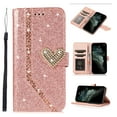 thumbnail image 1 of Allytech Wallet Case Fits for iPhone 13 Pro (6.1 inch, 2021 Release), Glitter Rhinestone Flip Kickstand Bling PU Leather TPU Bumper Shockproof Magnetic Closure Cover with Card Holder, Rosegold, 1 of 1