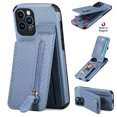thumbnail image 1 of Allytech Wallet Case For iPhone 12 Pro Max,Zipper Wallet Card Slot Kickstand Shockproof Carbon Fiber Case Cover,6.7 inch,Blue, 1 of 8