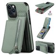 thumbnail image 1 of Allytech Wallet Case For iPhone 12 Pro Max,Zipper Wallet Card Slot Kickstand Shockproof Carbon Fiber Case Cover,6.7 inch,Green, 1 of 8