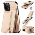 thumbnail image 1 of Allytech Wallet Case For iPhone 12 Pro Max,Zipper Wallet Card Slot Kickstand Shockproof Carbon Fiber Case Cover,6.7 inch,Khaki, 1 of 8